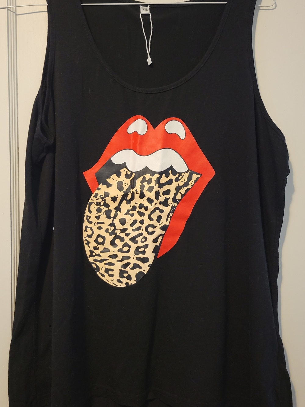 Black Graphic Tank Top with Red Lips & Leopard Tongue